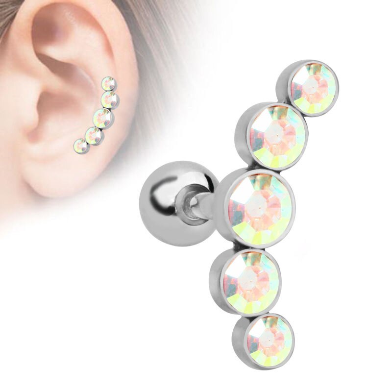 1 ud. De pendientes de circón, pendientes de cartílago para mujer de acero inoxidable, Piercing pequeño para oreja, joyería, chaquetas de estilo: ab color