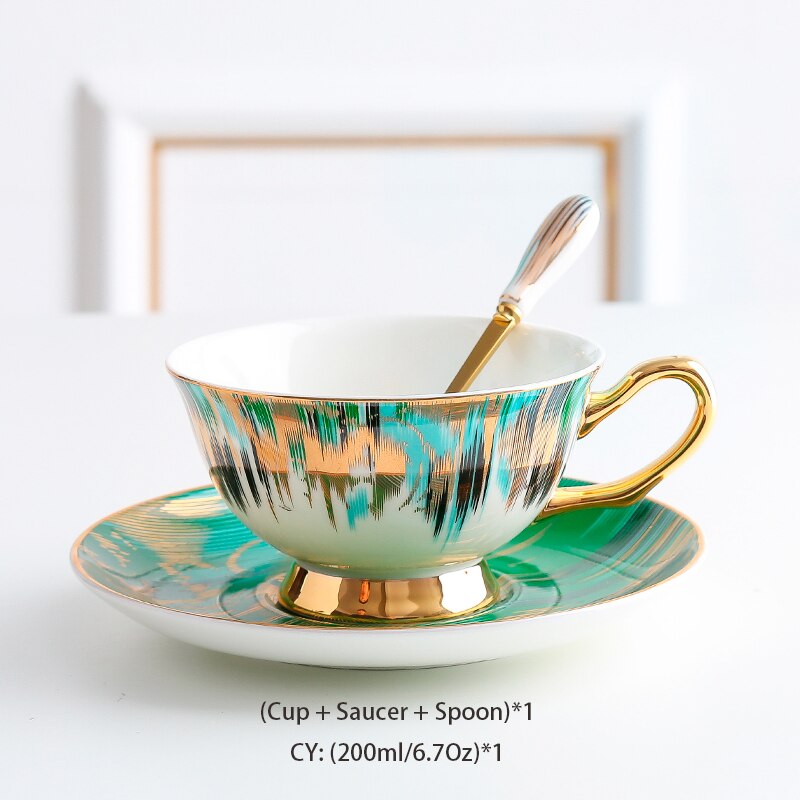 Aurora bone china kaffekop underkop ske sæt 200ml te kop porcelæn te sæt keramisk tekop cafe espresso kop: 1 kaffekop grøn