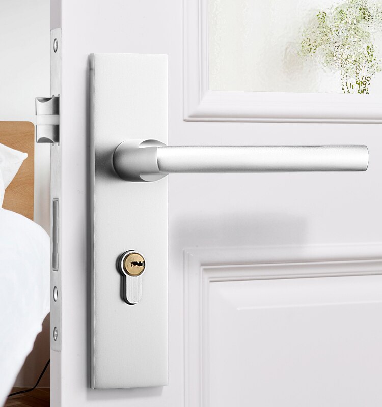 Black White solid aluminum door locks bedroom Continental door handle minimalist interior cylinder lock security locks packages: white