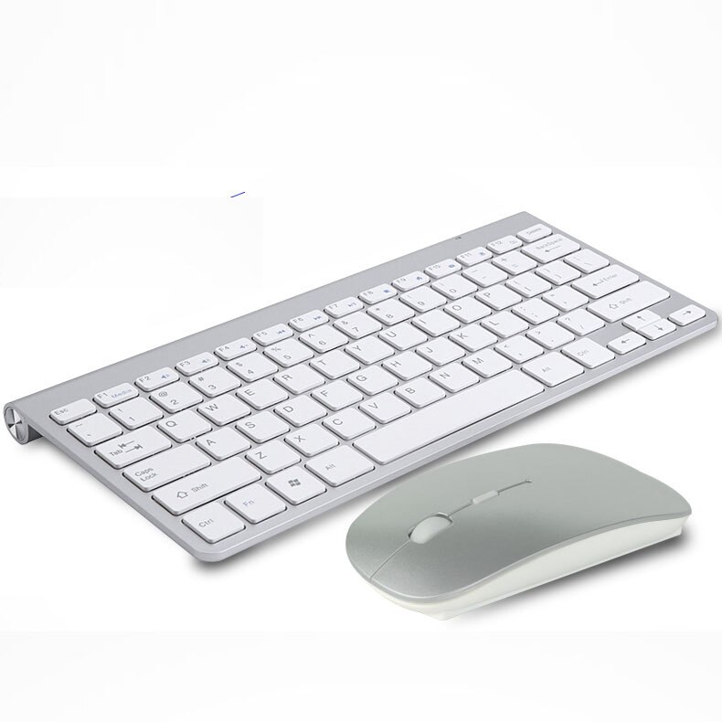Ultra tyndt 2.4g trådløst tastatur og mus sæt multimedie saksetaster tastatur mus combo sæt til bærbar notebook desktop: Sølv