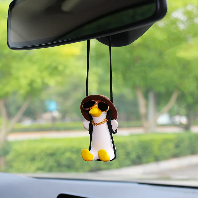 Cute Swinging Duck Car Pendant Auto Rearview Mirror Hanging Ornament Interior Decoration Accessories Swing Duck Laryard Keychain: Gold