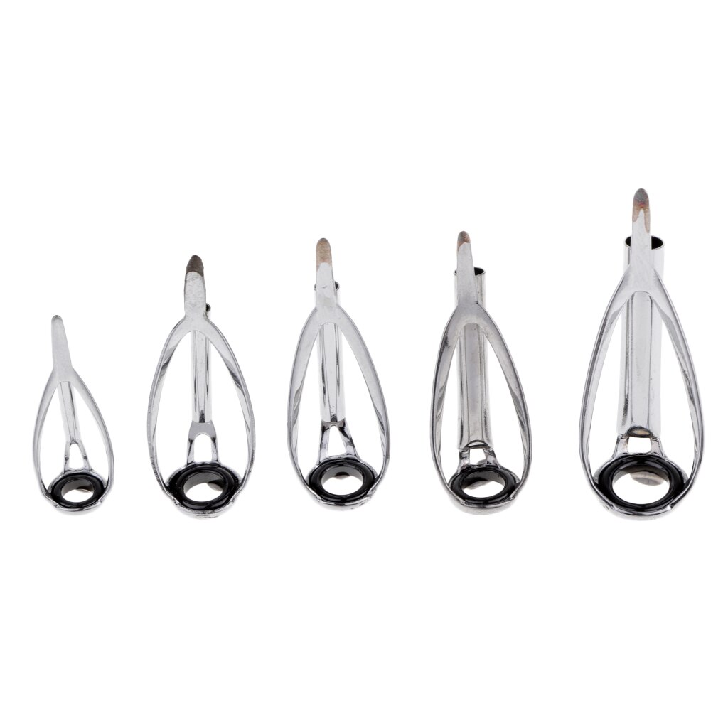 5pcs Fishing Rod Pole Guides SIC Ring Tips Top Eye Rings Repair Kits Mixed Sizes 1.3mm - 3.5mm