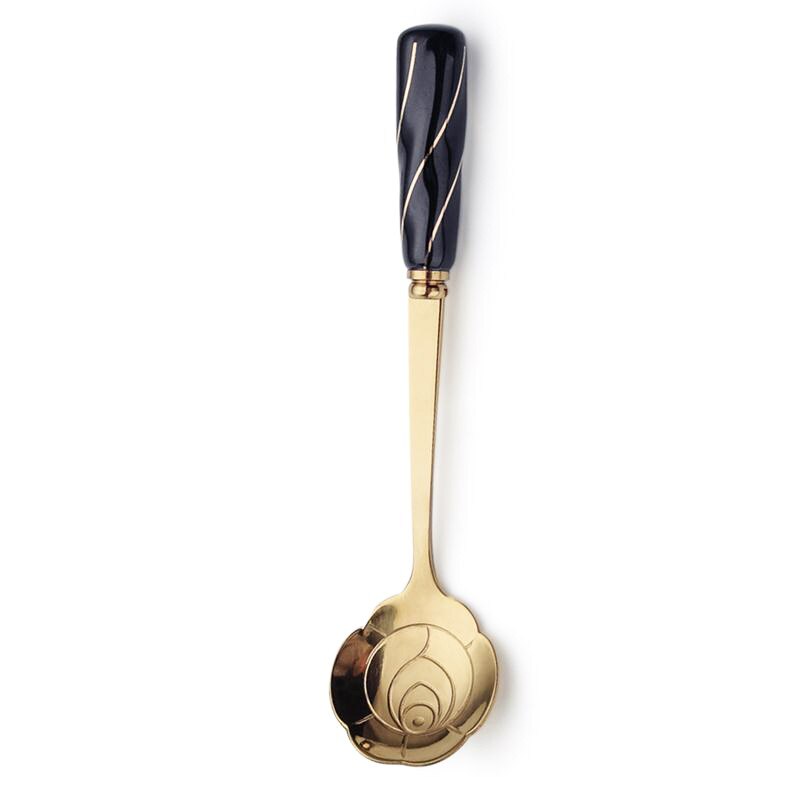 Stainless steel ladle face ceramic handle ladle stirring ladle coffee dessert ladle flower: A