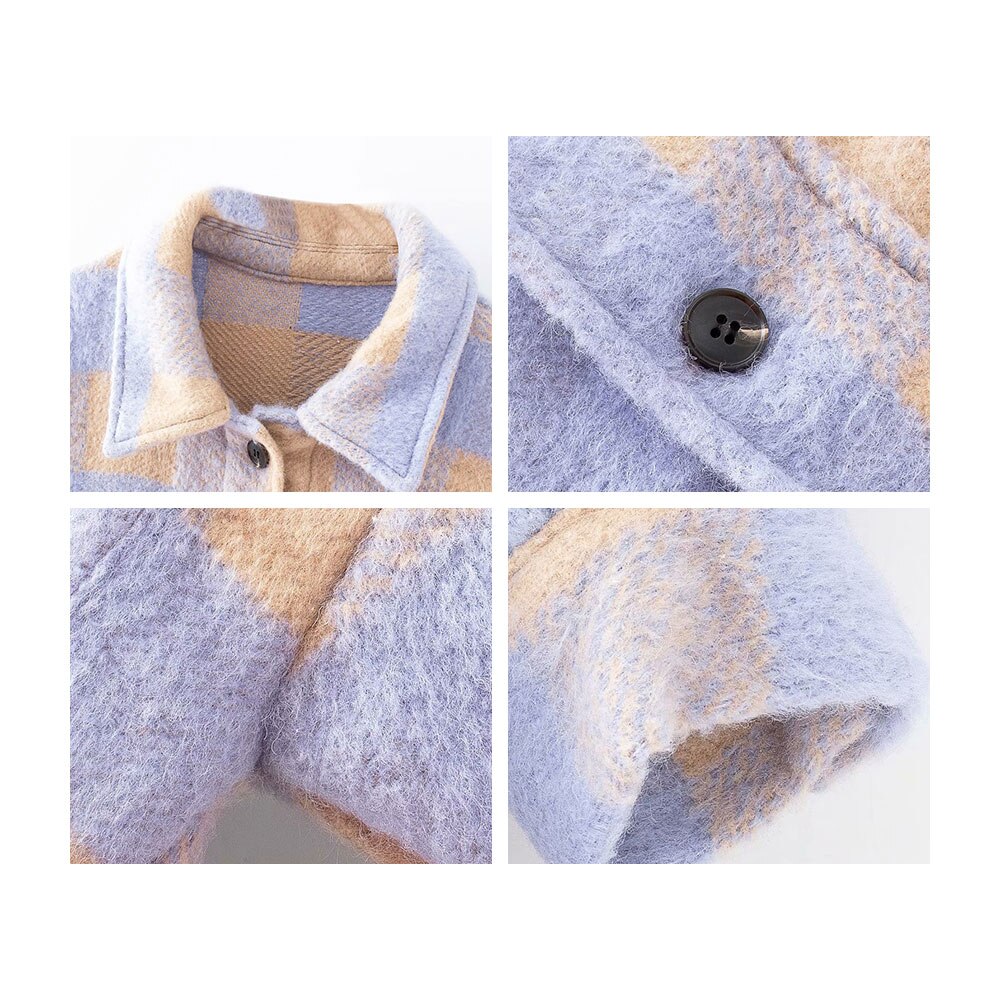 Chaqueta Jocoo Jolee a cuadros para mujer, camisa de lana , Abrigo largo con cuello vuelto, abrigo clásico, Tops Chic, Bolsillos de invierno