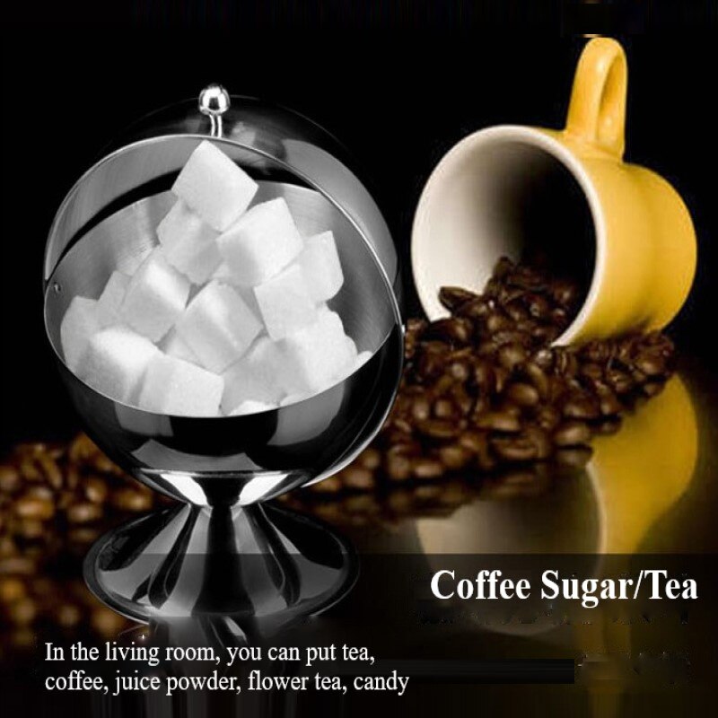 SphSpherical Sugar Bowl Home Stainless Steel Kitchen Seasoning Bottle Spice Tank Can Flip Jars Solid Seasoning Box