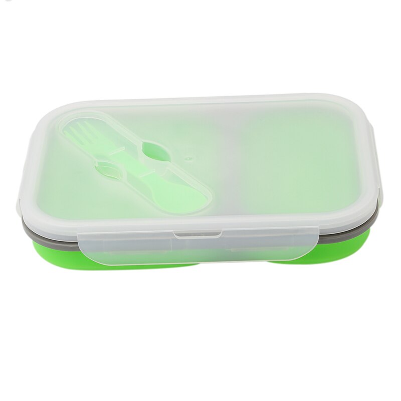 2 cellen Silicone Inklapbare Draagbare Bento Box 900ml Magnetron Kom Vouwen Voedsel Opslag Lunch Container Servies Set: Groen