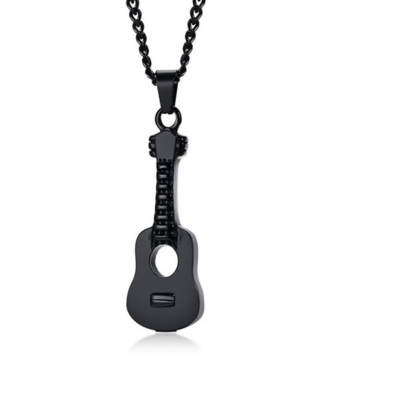 Men and Women Hip-hop Rap Guitar Pendant Guitar Necklace Jewelry: Black