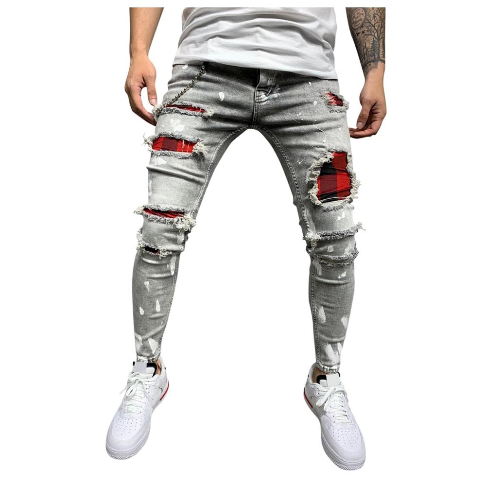 Heren slim-fit gescheurde broek heren geschilderde jeans patch bedelaarsbroek jumbo maat s -4xl