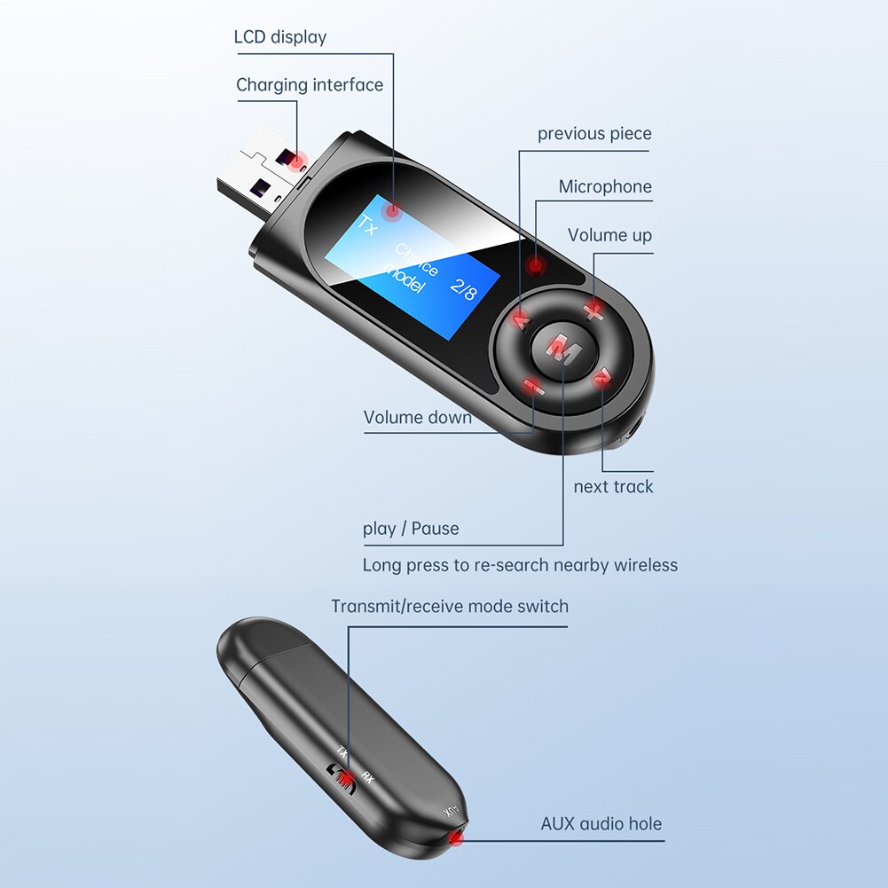 Audio- Absender Empfänger Adapter Dongle Leicht Installation LCD Anzeige T13 2 in 1 Bluetooth 5,0 Persönliche Auto Elemente