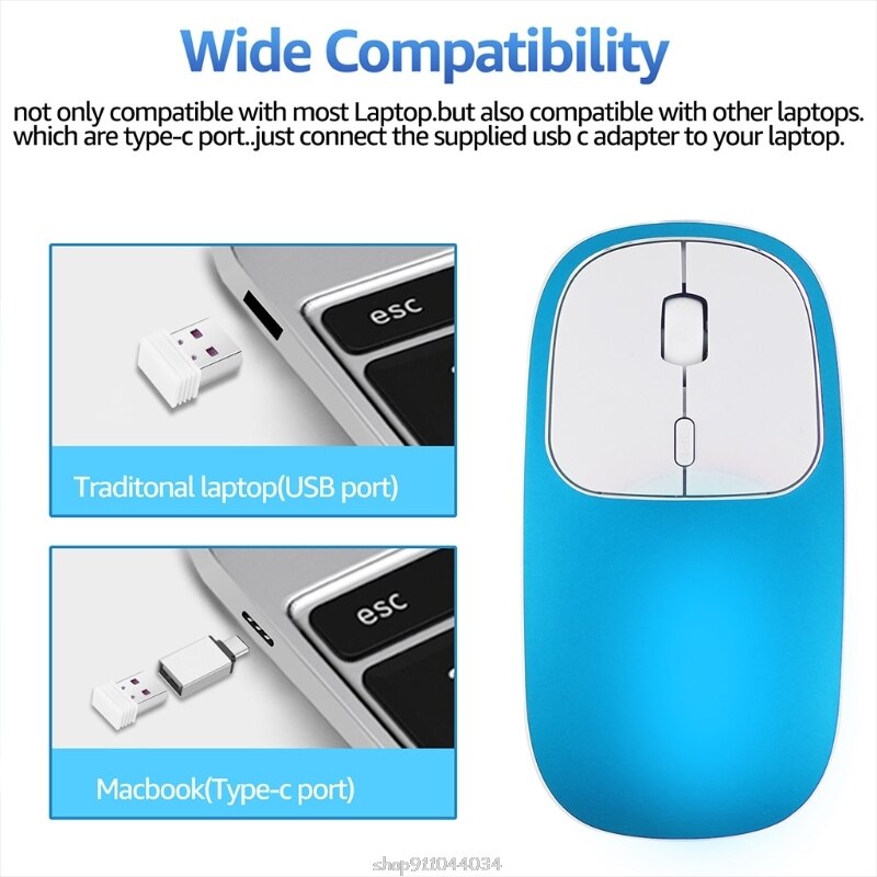 Universal Aluminum Rechargeable Optical Mice Type C + USB 2.4Ghz 1600DPI Wireless Mouse for Laptop PC Notebook Computer Mar25 21