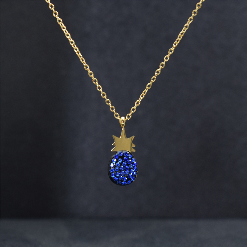 Unique Stainless Steel Gold Chain CZ Blue Butterfly Necklace For Women Bijoux Femme Pineapple Choker Necklaces Birthday BFF: Gold Pineapple