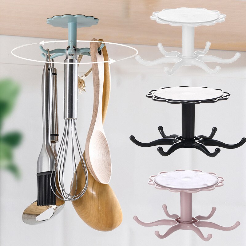 Keuken Bloem Roterende Haak Wandmontage Keukengerei Opbergrek Accessoires Kastorganisator Hook Up Opbergrek Lepelhanger