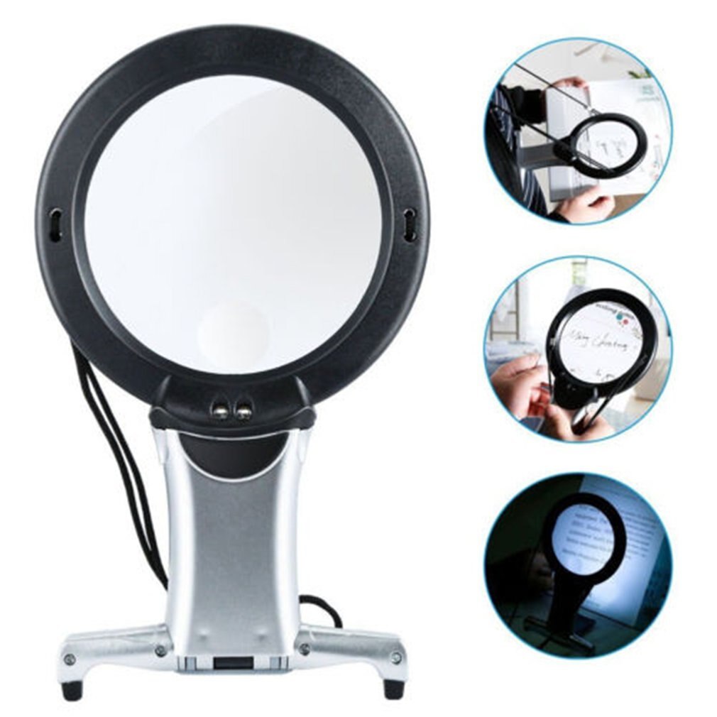 Practical LED Magnifier 6X Large Magnifying Glass With Light Led Lamp Giant Magnifier Reading Hands Free