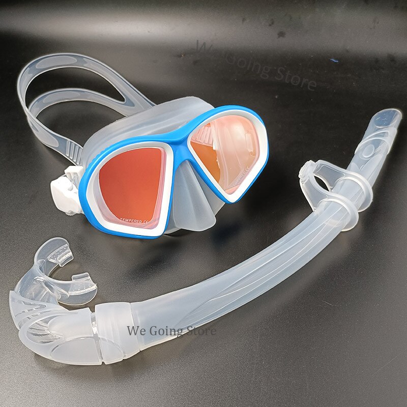 Teenager Swimming Mask Silicone Low Volume Scuba Diving Mask Freediving Scuba Dive Goggles with Coating Mirror Lens: blue set 1