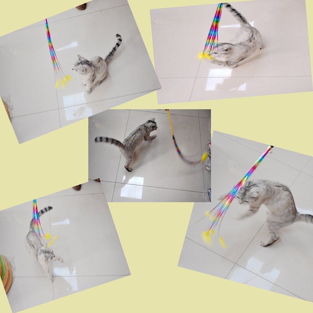 Juguete de plumas para gatos, para gatos juguetes con varita, juguetes con cascabel Catcher Teaser, ejercicio divertido para gatito BDF99