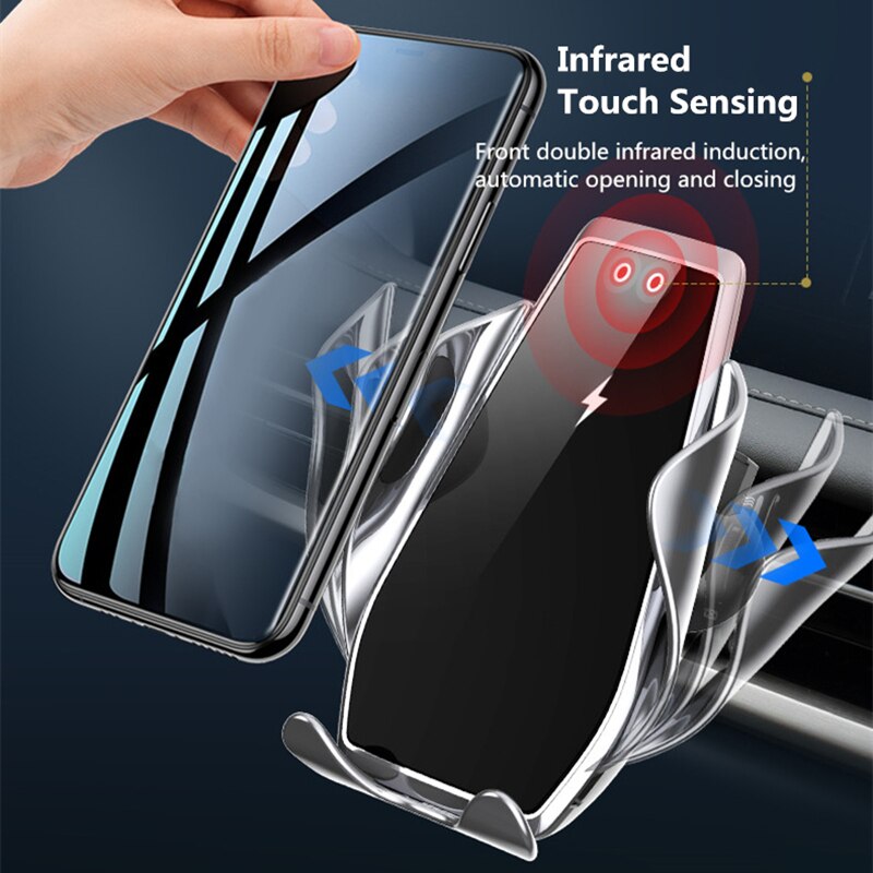 Wireless Car Charger Mount Automatische Spannen Qi 15W Snel Opladen Telefoon Holder Air Vent Voor Iphone 12 11 Xs X 8 Samsung S21 S20