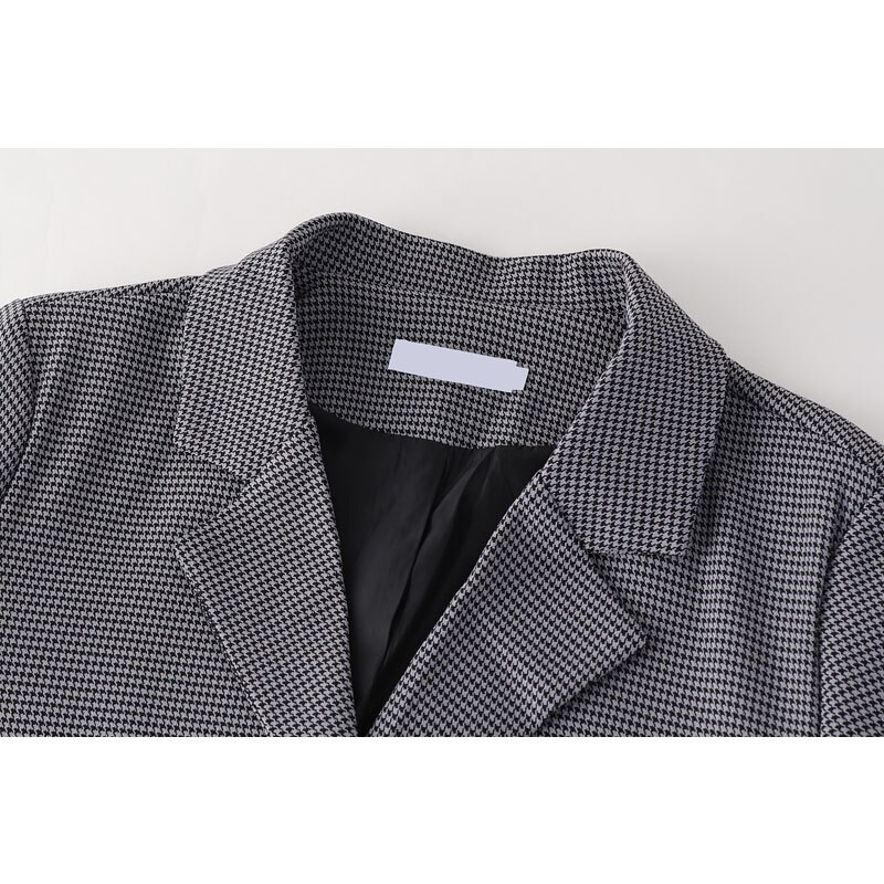 Blazer y falda a cuadros para mujer, conjunto de dos piezas Vintage, , para oficina, chaqueta con botonadura única, traje de falda media larga