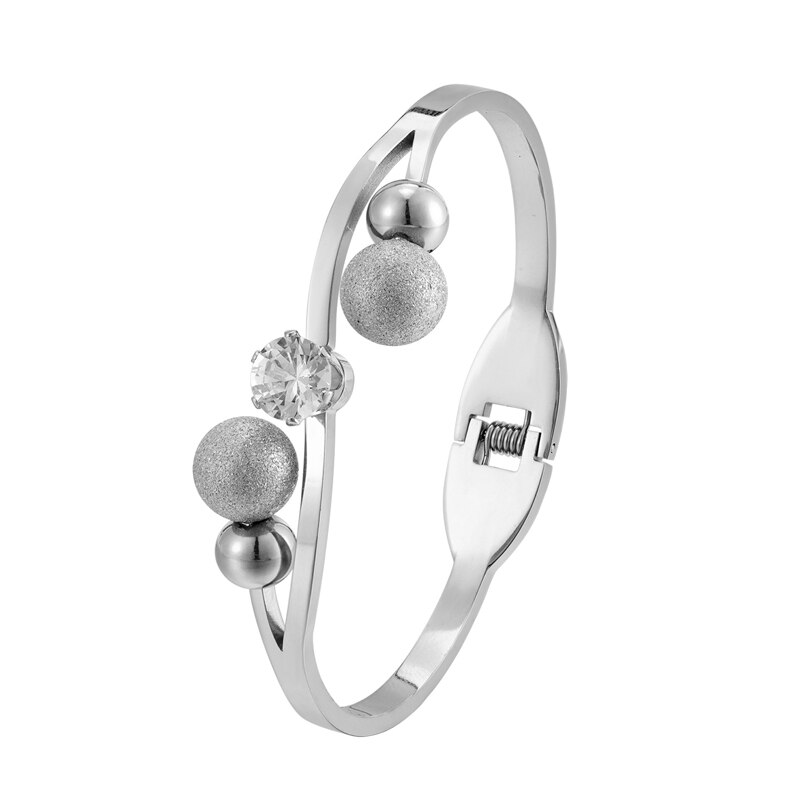 Nuovo braccialetto aperto a molla in Zirconia cubica con sfera in acciaio inossidabile satinato per donna amore regalo di nozze braccialetto gioielli all&#39;ingrosso: Steel color