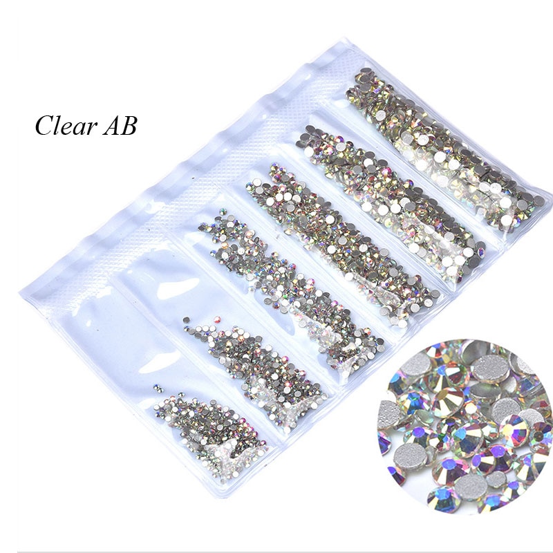 Swarovski – strass en verre à dos plat pour ongles, 1440 pièces, tailles mixtes SS4-SS50, pierres de décoration AB claires pour Nail Art, accessoires de manucure