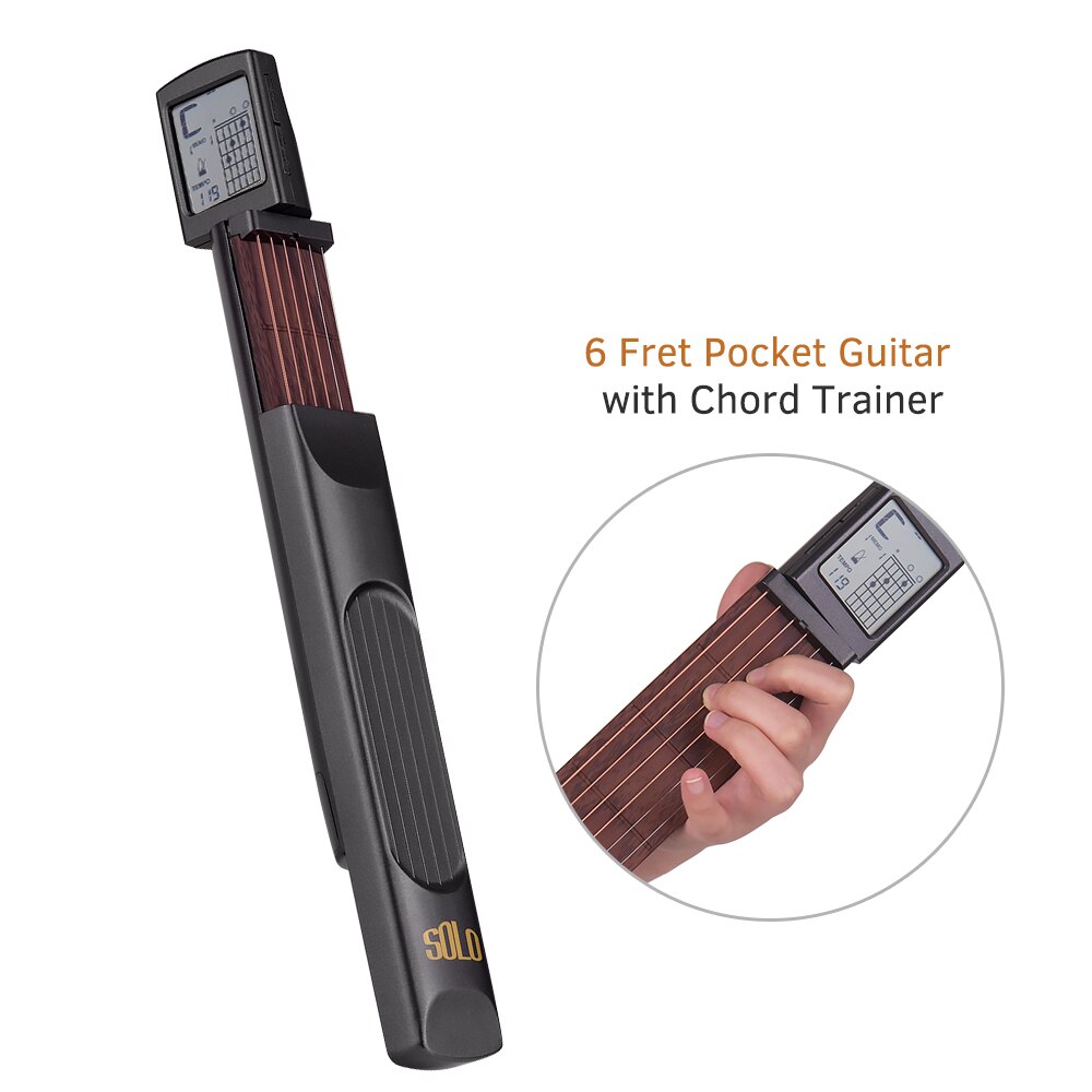 6-String Pocket Guitar Chord Trainer Folk Guitar Practice Tools Gadget 6 Frets with Rotatable Chords Chart Screen for Beginners