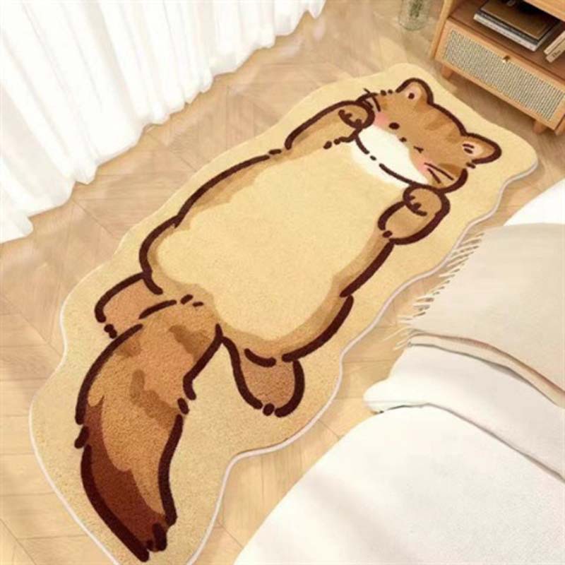 Cute Cat Faux Cashmere Bedside Carpet Cartoon Soft Anti-Slip Foot Rug for Bedroom Water Absorbing Wear-Resistant Home Floor Mat