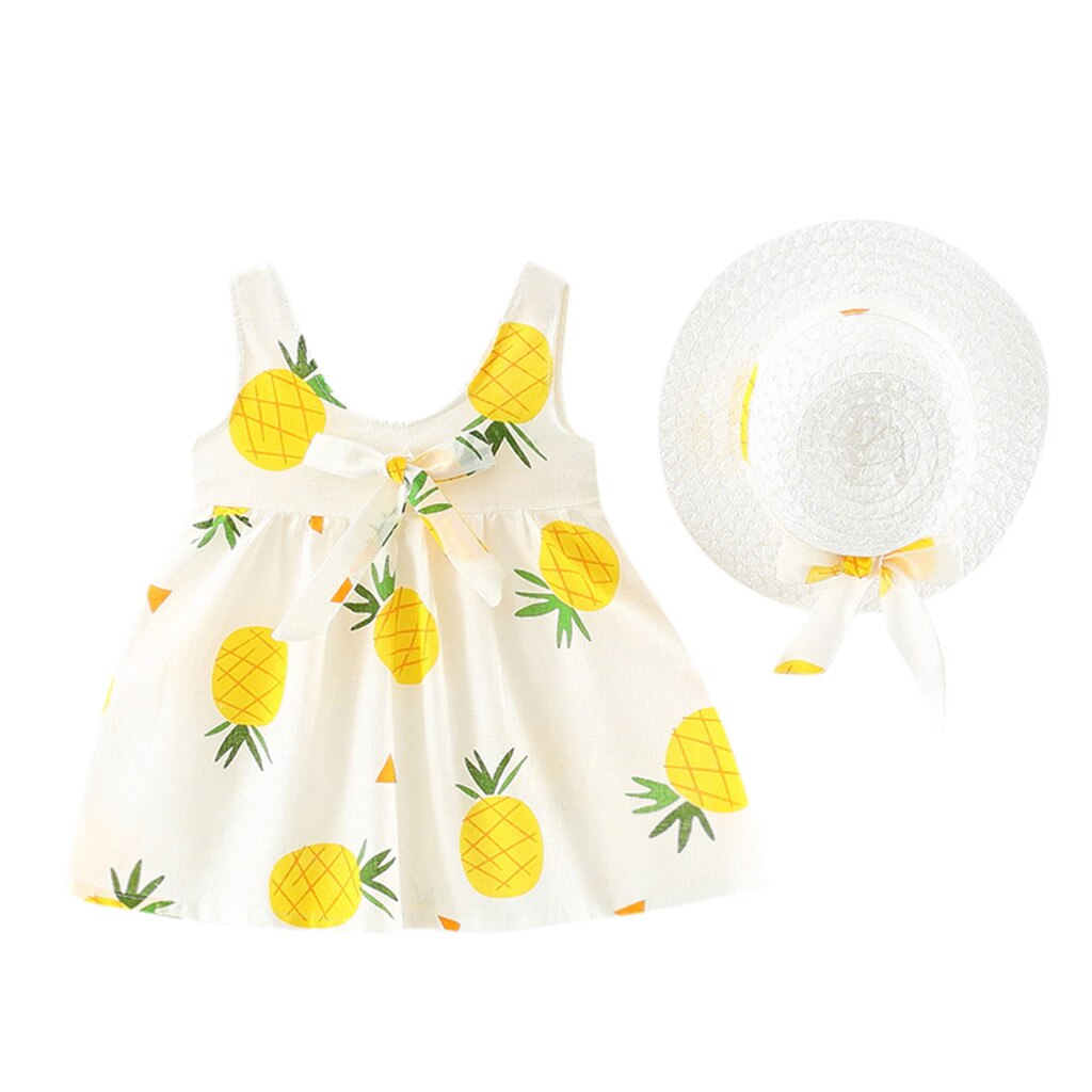 Set di vestiti estivi per neonate 2021 abito per ananas per bambina cappello con fiocco abbigliamento per bambini Set per bambini abito per decorazioni per feste hawaiane: 24M