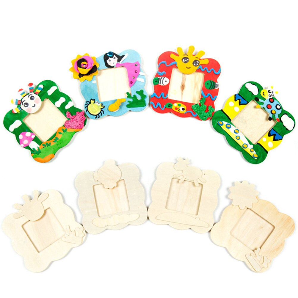 8pcs Child DIY Wooden Photo Frame DIY Graffiti Picture Display Frame Kid