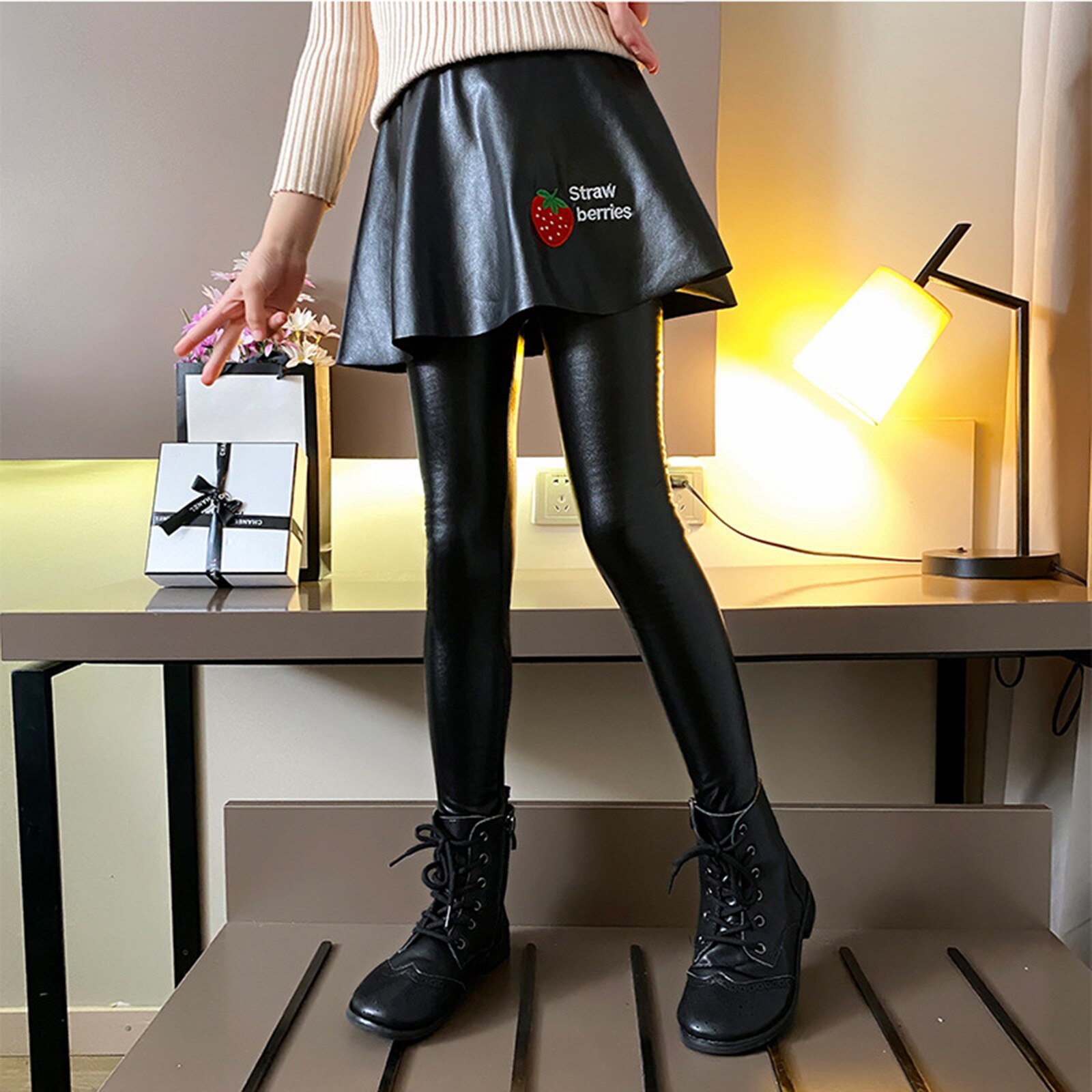 2021 autunno inverno bambini ragazza calda gonna bambino Legging neonate pantaloni Skinny a matita Leggings per bambini in ecopelle PU