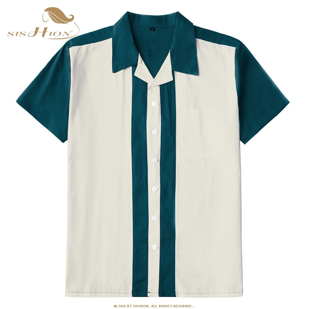 Plus størrelse mænds skjorte chemise homme  st127 afslappet vintage kortærmet bowling retro rock skjorte