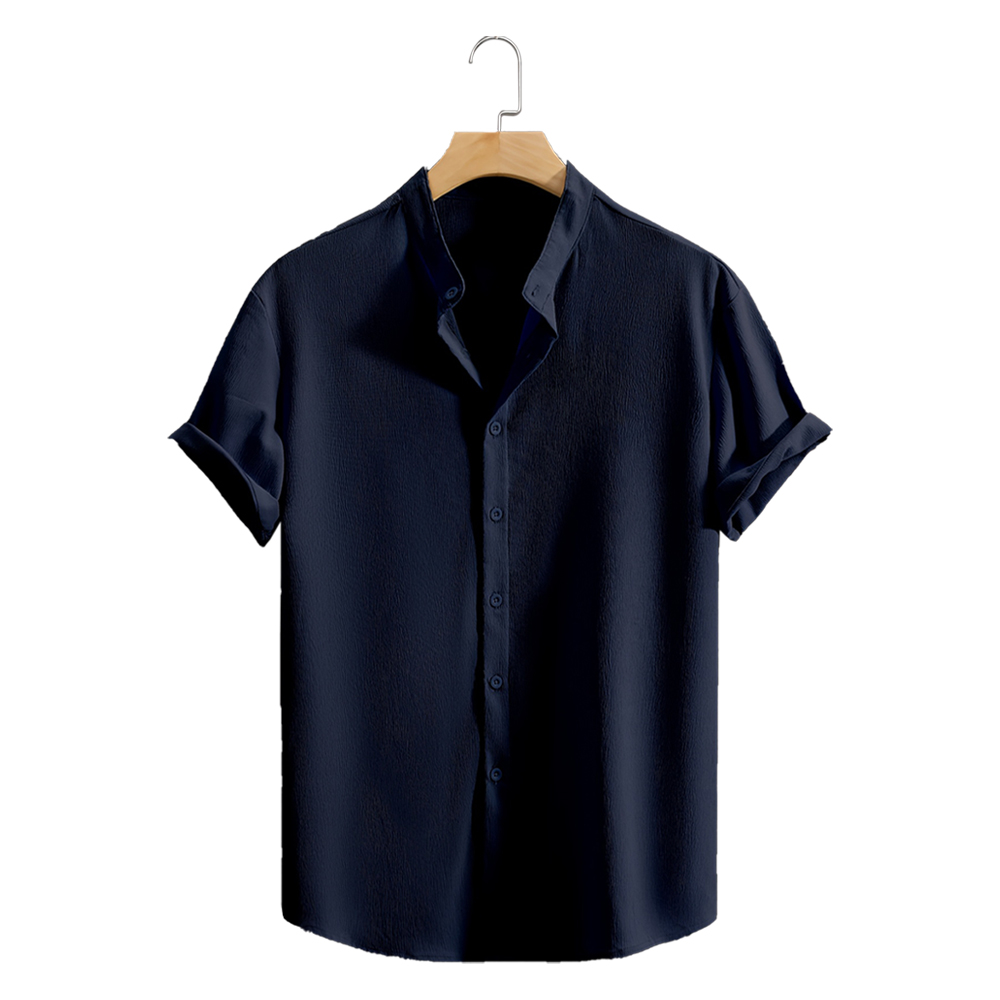 Heren casual strand shirts met korte mouwen effen kleur los casual ademend shirt lichtgewicht streetwear mannelijke tops: XXL / Marineblauw