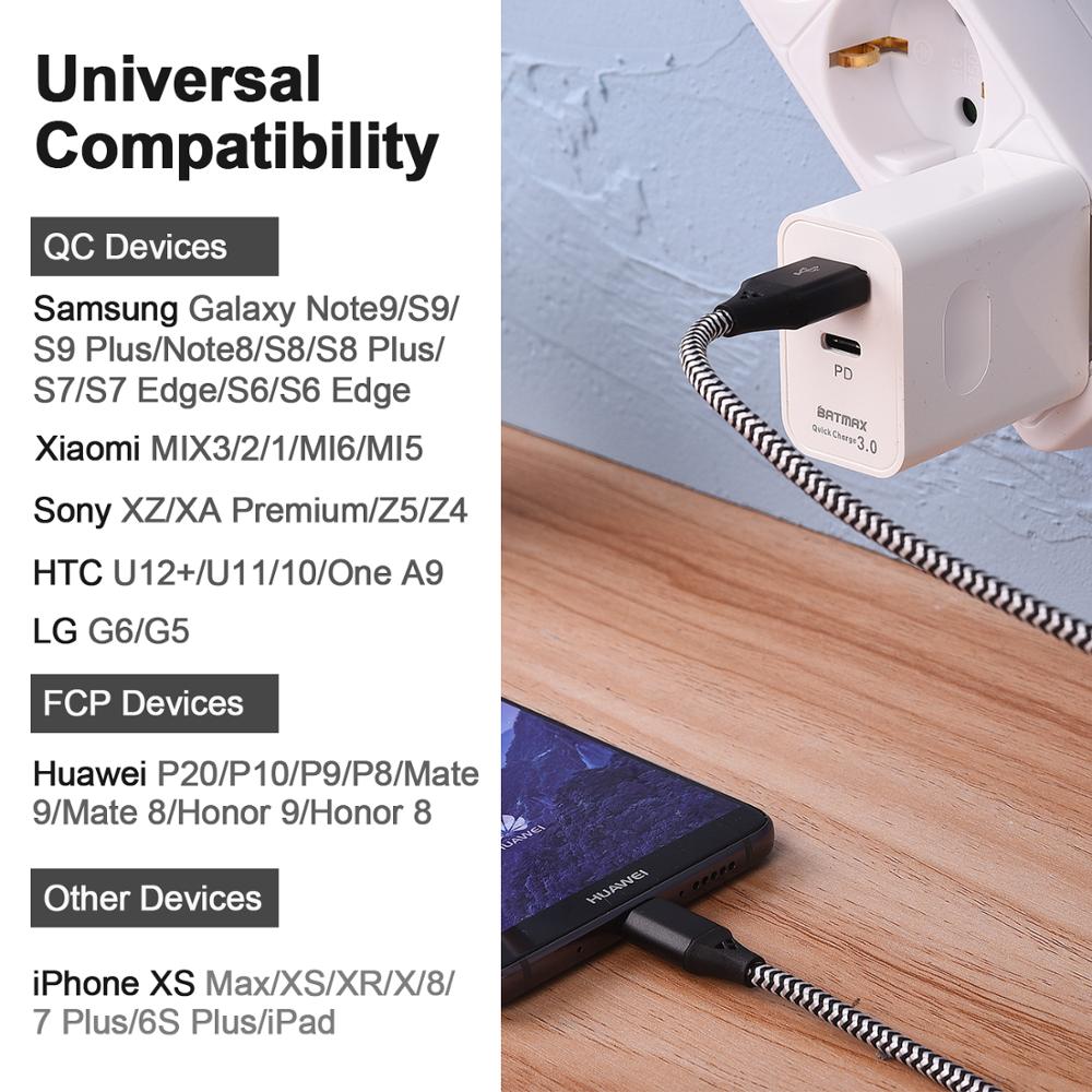 Batmax usb 3.0 schnellladegerät 18w pd ladegerät für iphone, ipad pro, mini 5, ipad air 3, samsung  s9, xiaomi  mi 8, huawei