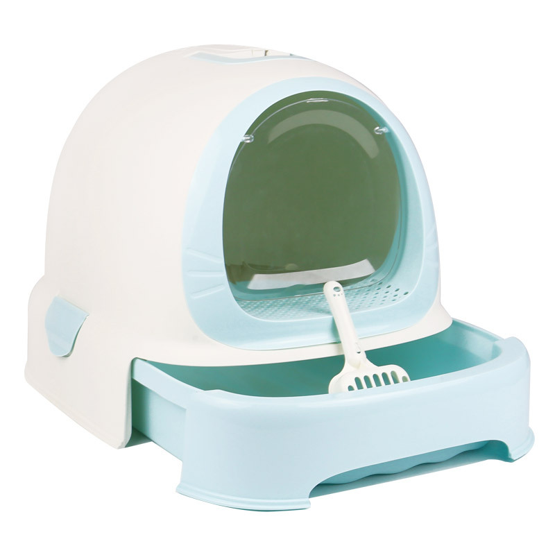 Caja de arena para gatos, cajón totalmente cerrado, plato para arena: Sky Blue