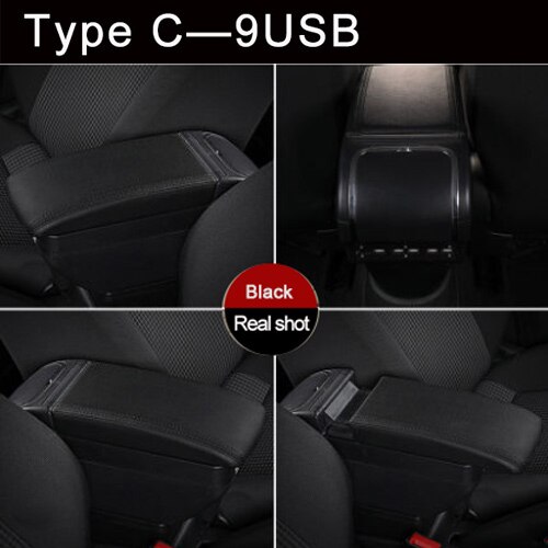 Boîte universelle d'accoudoir de voiture Auto accoudoir Central Pad Interface Usb Automobile boîte de rangement intérieure pièces de modification réglables: C Black line