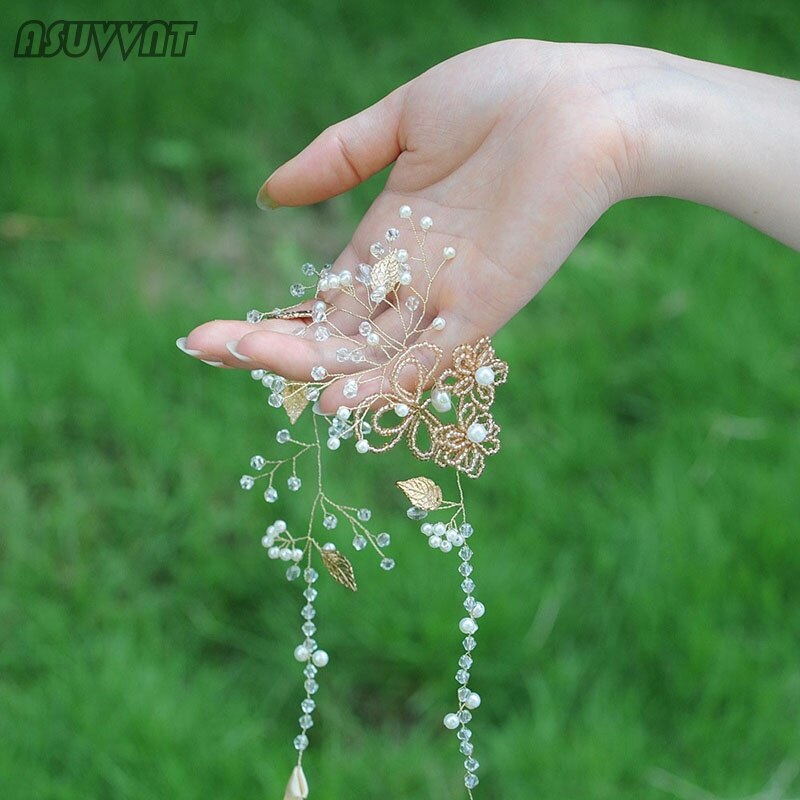 Cinta para la cabeza de para boda, accesorios de boda con cuentas, flores doradas y cinturón de perlas para vestido de mujer, Cinturón fino para