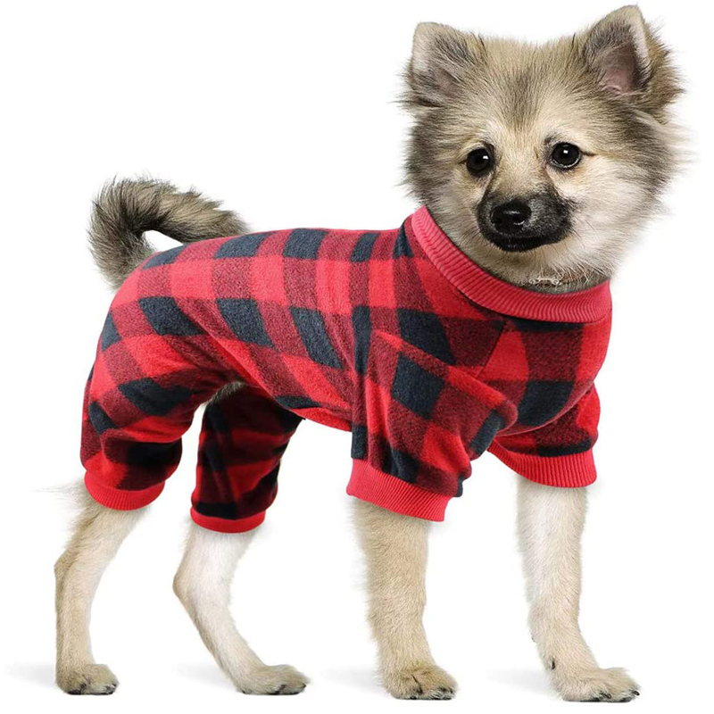 Winter Pet Fleece Onesie Pajamas for Dogs Red Plaid Small Medium Dog Jumpsuit Warm Comfy Corgi Shih Tzu York Dog Clothes
