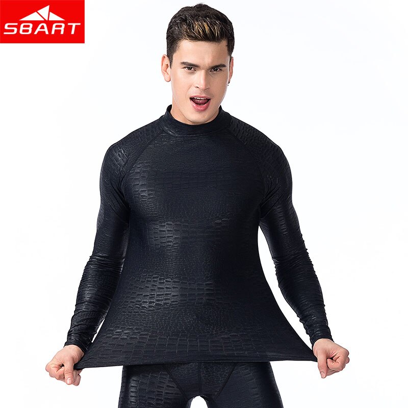 Sbart Long Sleeve Rash Guard Men Swimwear Shirts Sun Protective Lycra Surf Wetsuit Tops Snorkel Swimming Windsurfing Rashguard L Grandado