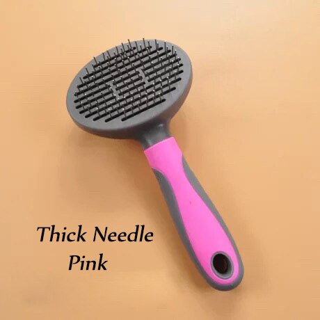 Pet cat pente escova de cabelo de limpeza de auto profissional grooming beleza slicker anti deslizamento escova para cães gatos curto longo cabelo removedor: Pink Thick Needle
