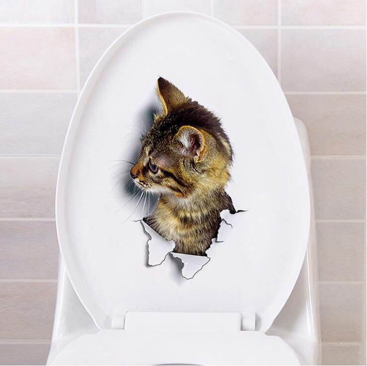 Kat Levendige 3D Vernield Schakelaar Muursticker Badkamer Wc Kicthen Decoratieve Decals Grappige Dieren Decor Poster Pvc Muurschilderingen: cat5