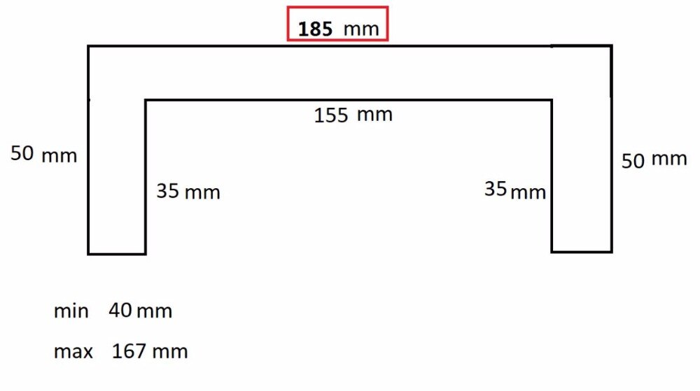 Protection bellow U type , inside: 155mm x 35mm, outside: 185mm x 50mm,Lmax=167mm
