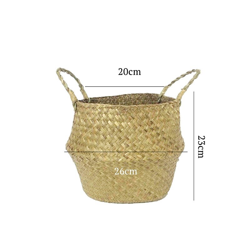 Opbevaringskurve vasketøjs søgræs kurve flet hængende urtepotte kurve opbevaring blomster hjemme kurv til legetøj: D -26 x 23 x 20cm