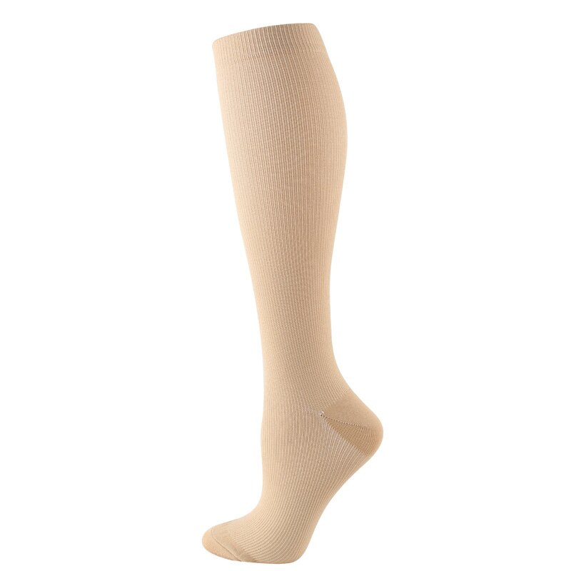 Medias de compresión para hombre y mujer, calcetines adelgazantes para la circulación sanguínea, antifatiga, cómodos, de viaje, Color sólido: Caqui / men