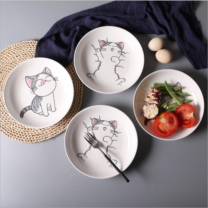 Keramisk plade tegneserie kat plade køkken fad hvid keramisk plade bøf ris suppe ben porcelæn bordservice fad