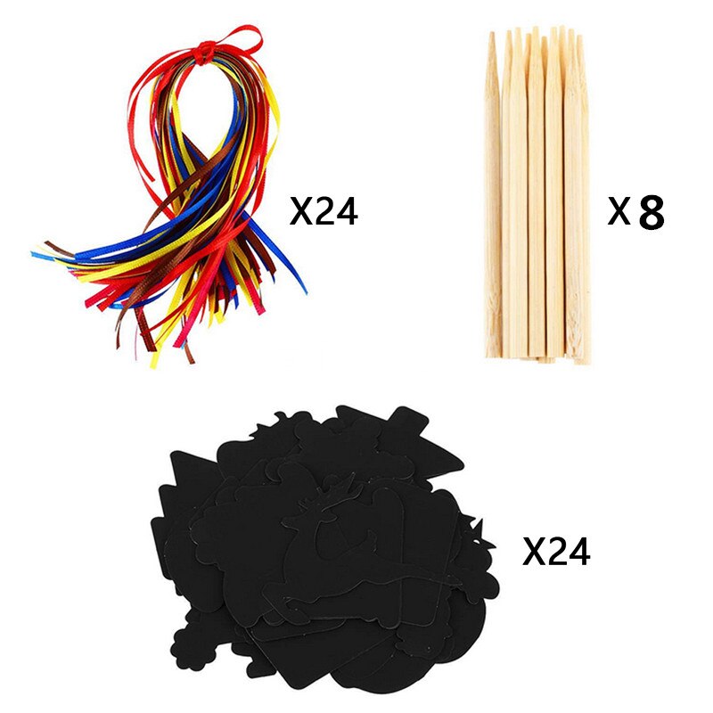 24PCS Scratching Card Rainbow Color Christmas Tree Ornaments Scratching Paper Chirldren Drawing Toy Christmas