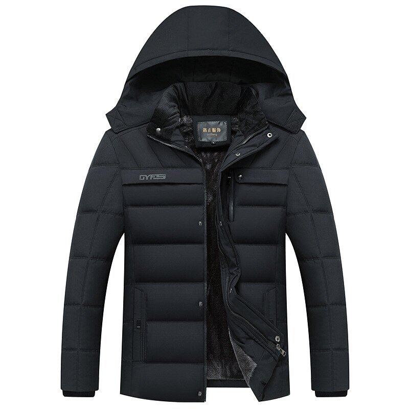 Casacos Casacos de lã do Homem 2019 Homens Jaqueta de Inverno Quente Engrossar Homens Quentes Parkas Casaco Com Capuz Zipper Casaco Masculino Chapéu destacável: DF620 black / XXXL