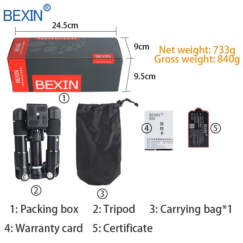 BEXIN Travel flexible portable lightweight camera desktop Tabletop mini ball head tripod phone stand holder mount for DSLR SLR