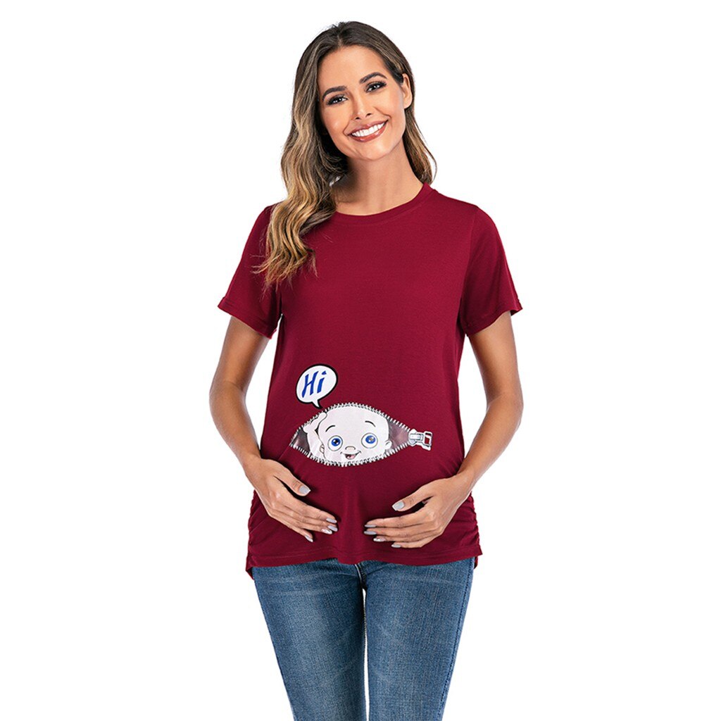 Women Maternity Short Sleeve Cute Cartoon Letter Print T-shirt Tops Pregnancy Blouse Plus Size 3XL zwangerschapskleren #GH40: D / XL