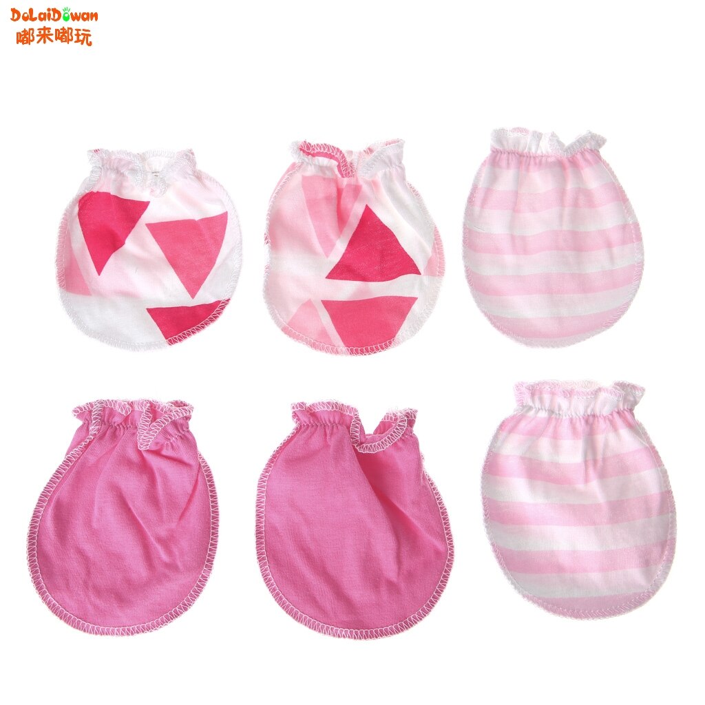 3Pairs Baby Anti Scratching Gloves Newborn Protection Face Cotton Scratch Mittens: Pink
