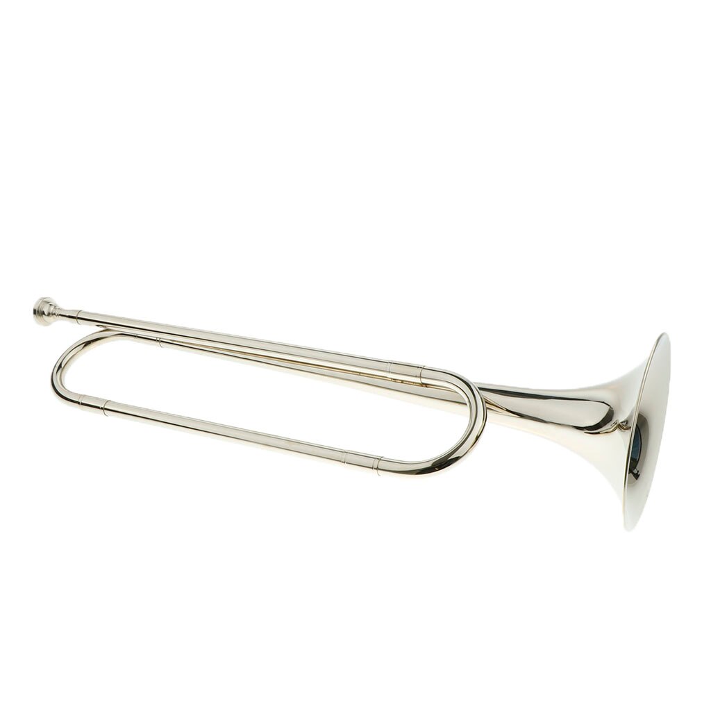 Brass Bugle, B Flat Cavalry Trumpet Silver, Musical Instrument for Children Kids School Students Band