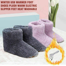 Vinter usb varmere fodsko plys varm elektrisk tøfler fødder opvarmet vaskbar varm fluffy genopladelige støvler