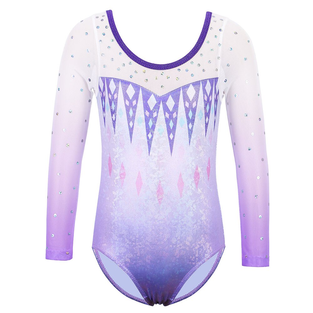 BAOHULU Blue Girls Leotards for Gymnastics Ballet Sequins Mesh Long Sleeve Toddler Bodysuit Kids Teens Acrobat Competition Suits: B263 square purple / 12A